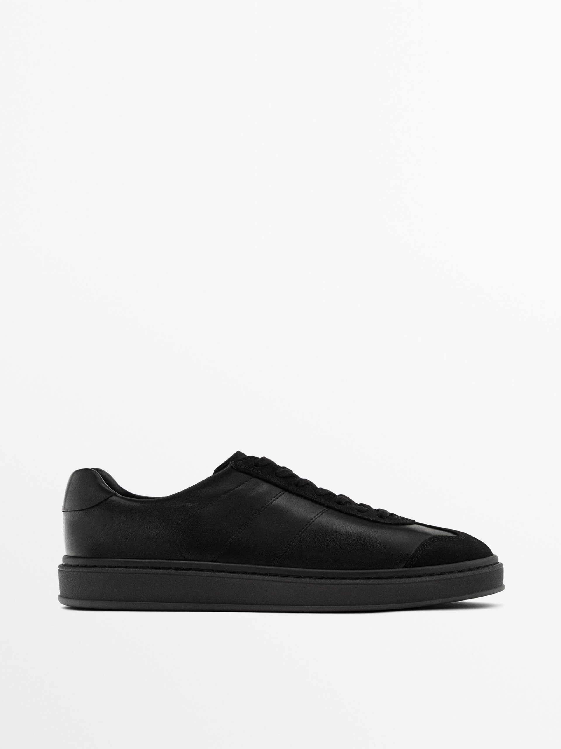 Contrast Leather Trainers BLACK