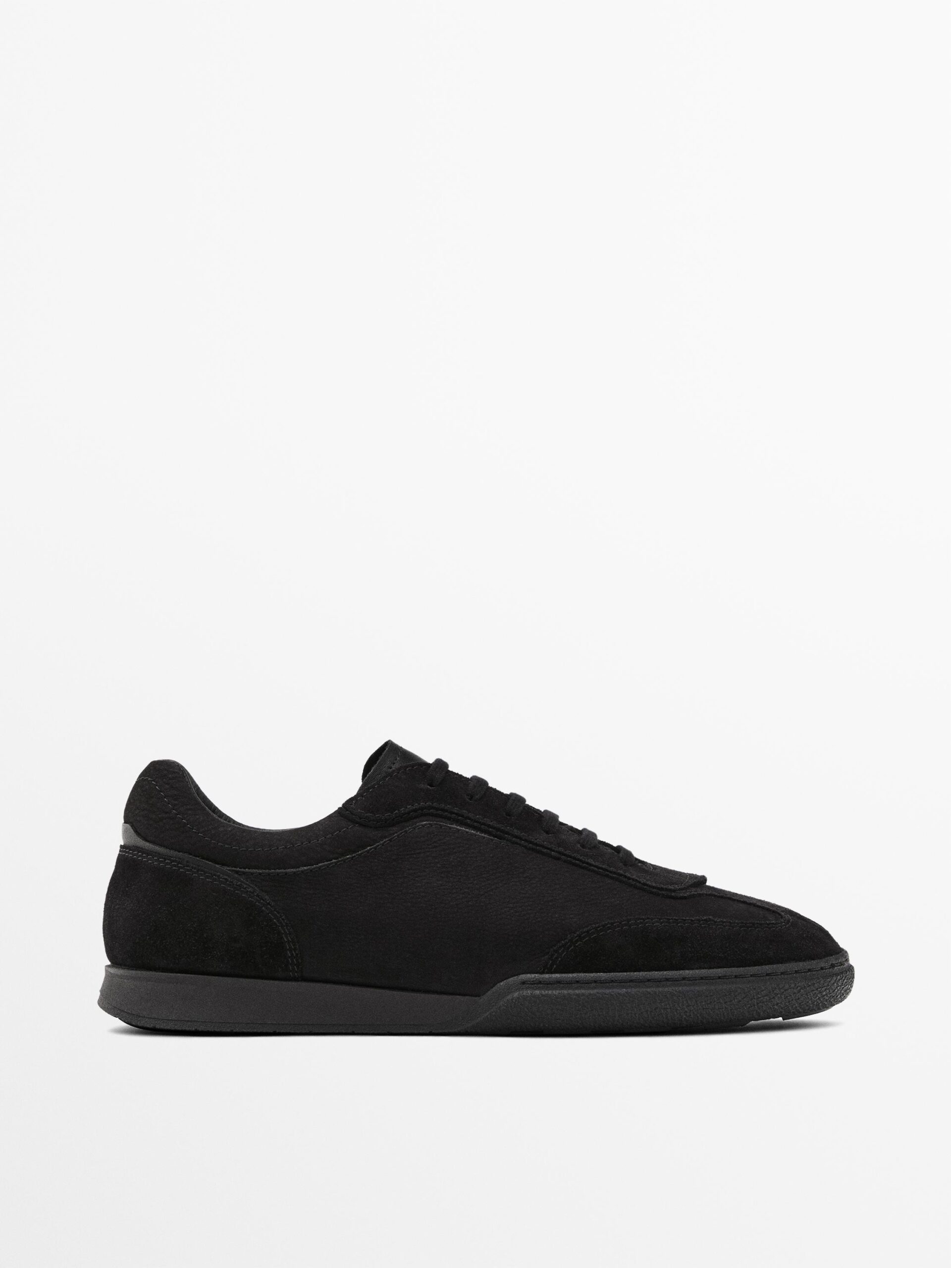 Split Leather Trainers with Contrast Soles BLACK