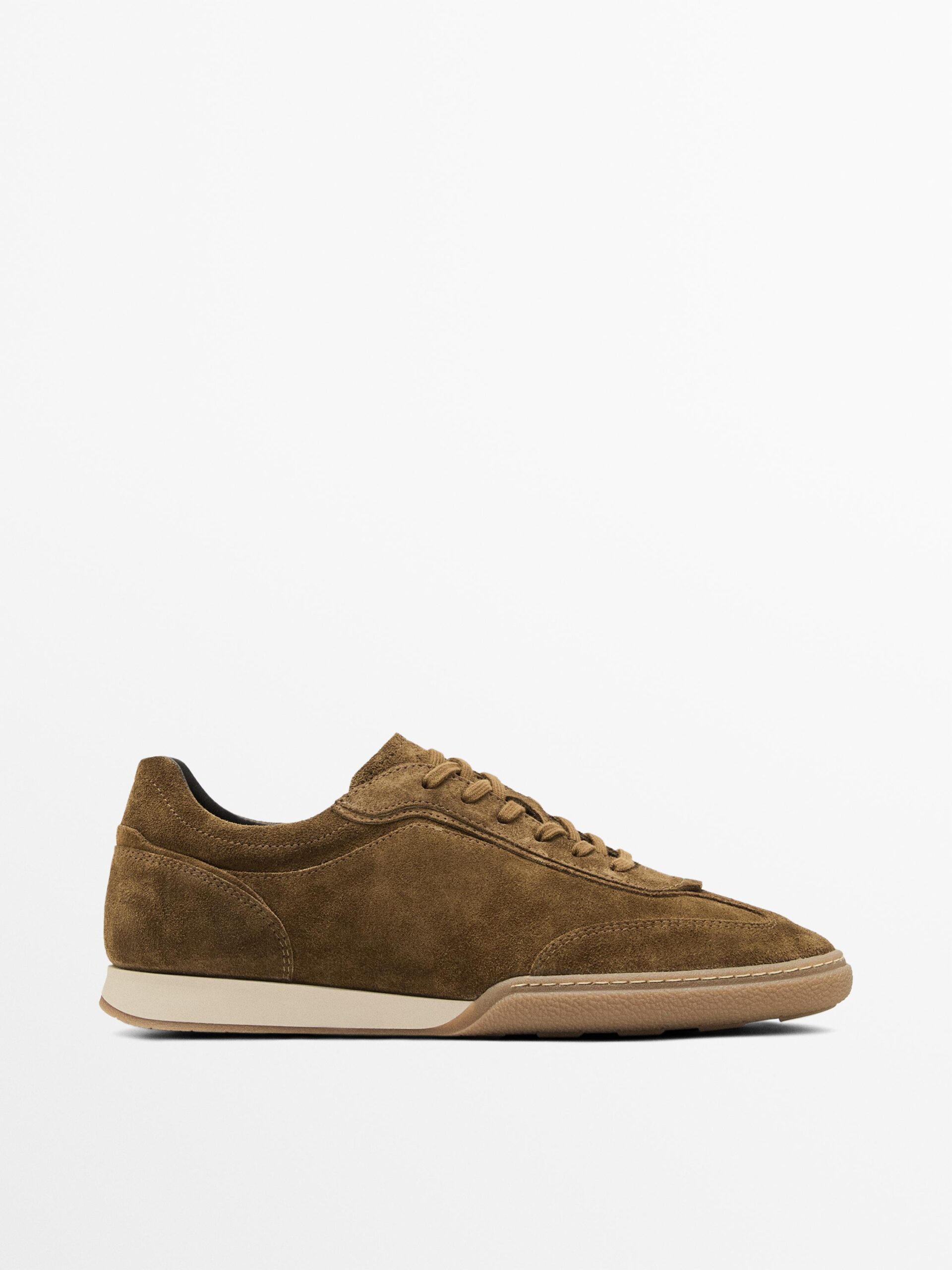 Split Leather Trainers with Contrast Soles TAN BROWN