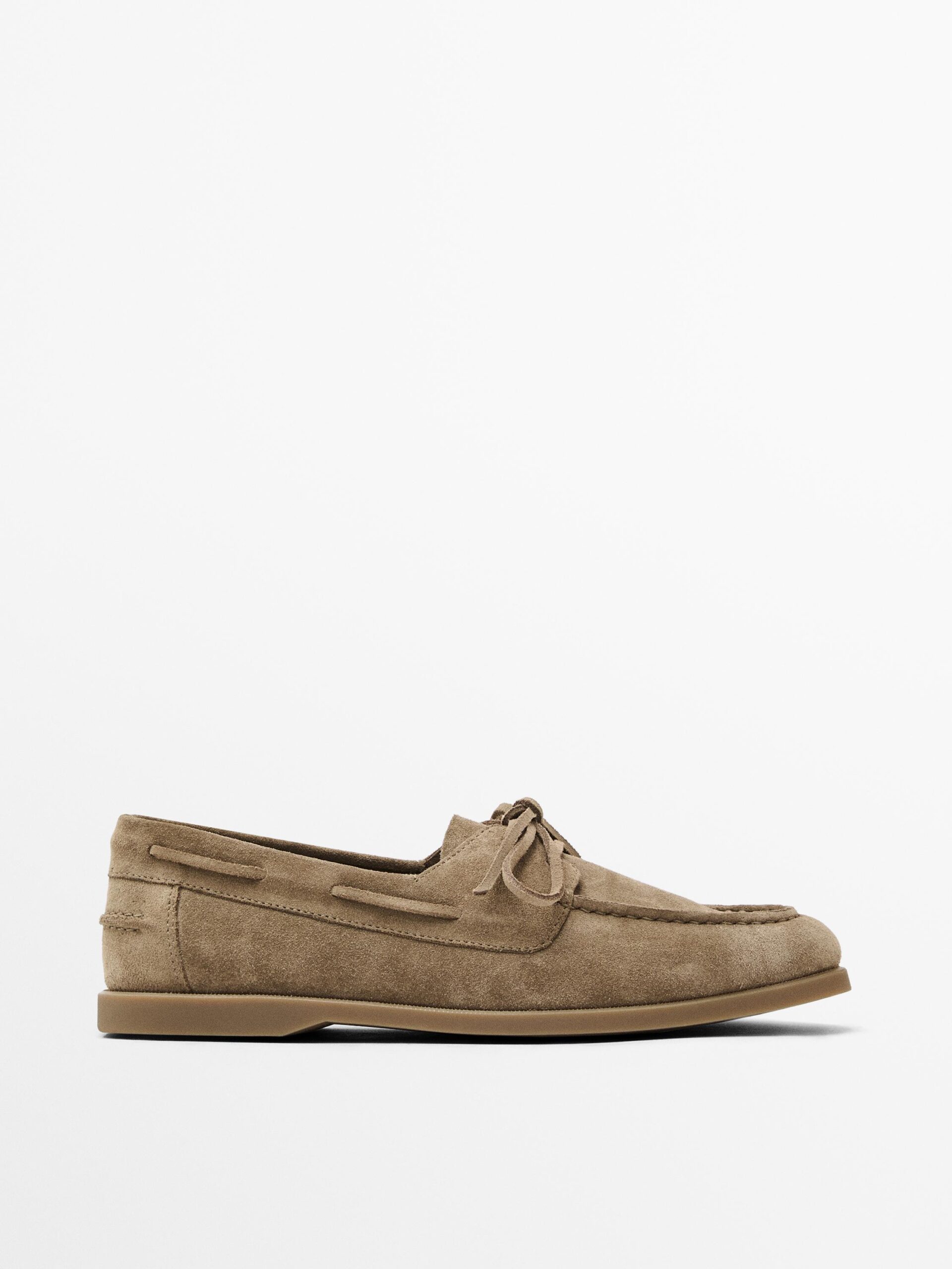 Split Suede Deck Shoes BEIGE