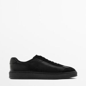Contrast Leather Trainers BLACK