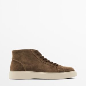 Leather Lace-up High-Top Trainers BROWN