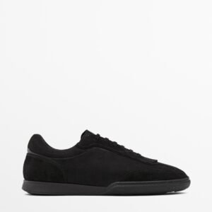 Split Leather Trainers with Contrast Soles BLACK