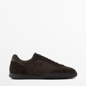 Split Leather Trainers with Contrast Soles CHOCOLATE BROWN