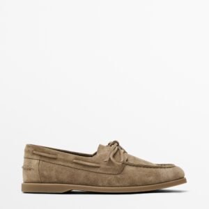 Split Suede Deck Shoes BEIGE