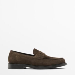 Split Suede Penny Loafers BROWN