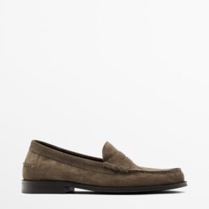 Split Suede Penny Loafers ARMY GREEN